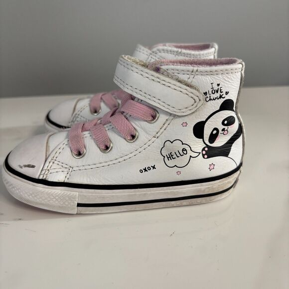 Converse All Star Panda Chuck Taylor Hi Top White Pink Toddler Girls Size 6 - Picture 4 of 8